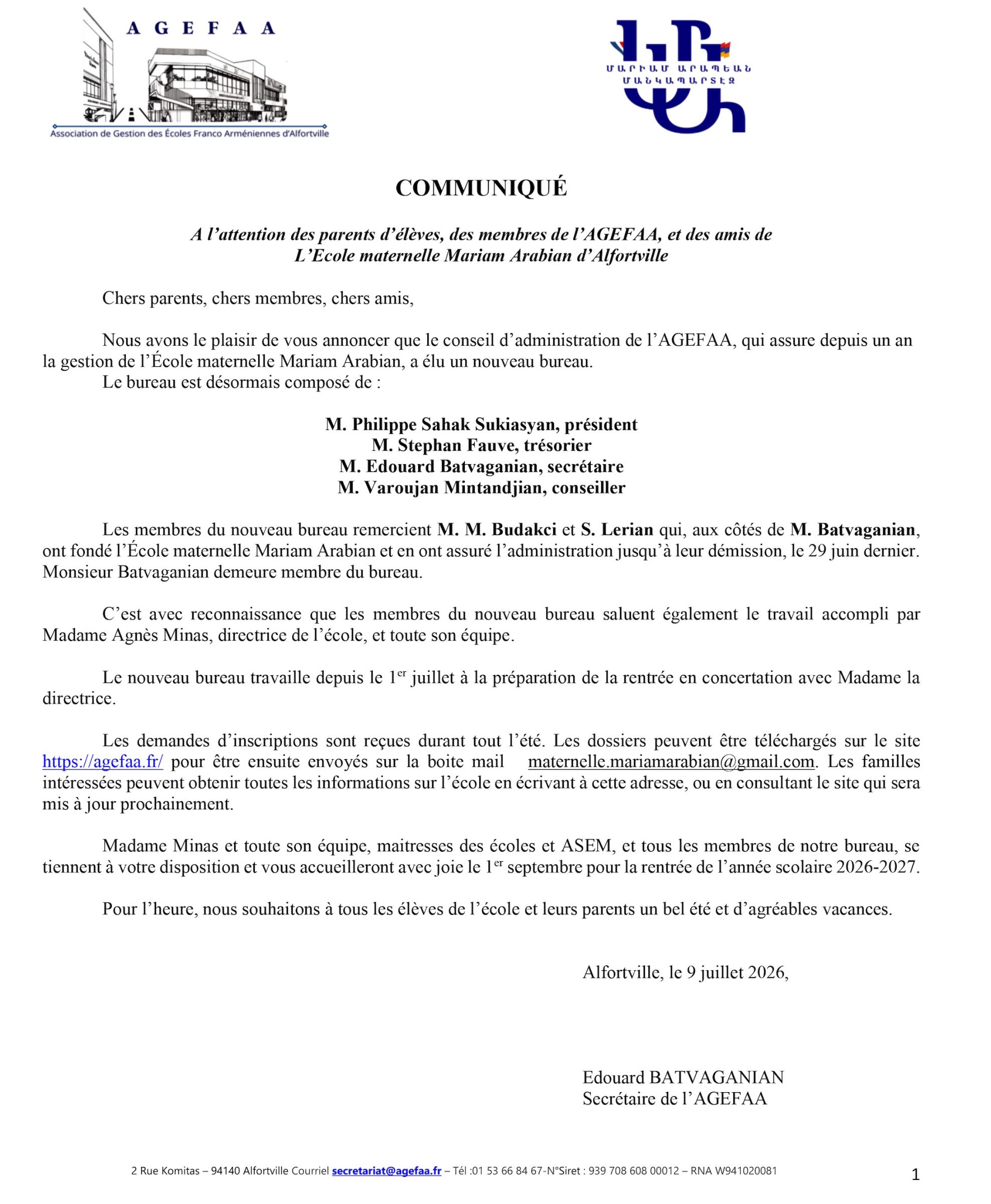 communique parents09 07 26